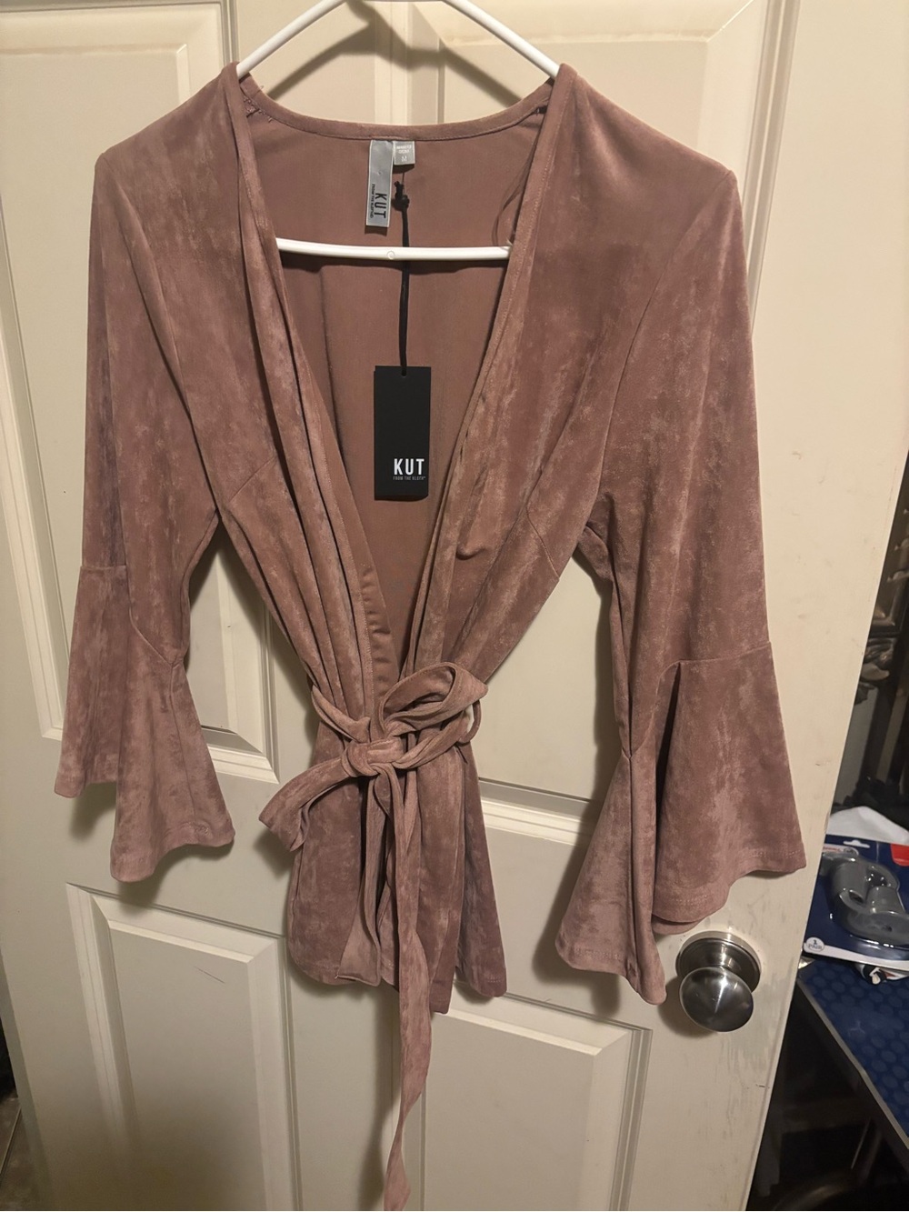 Kut from the Kloth Dusty Rose faux suede Tie-Waist Jacket